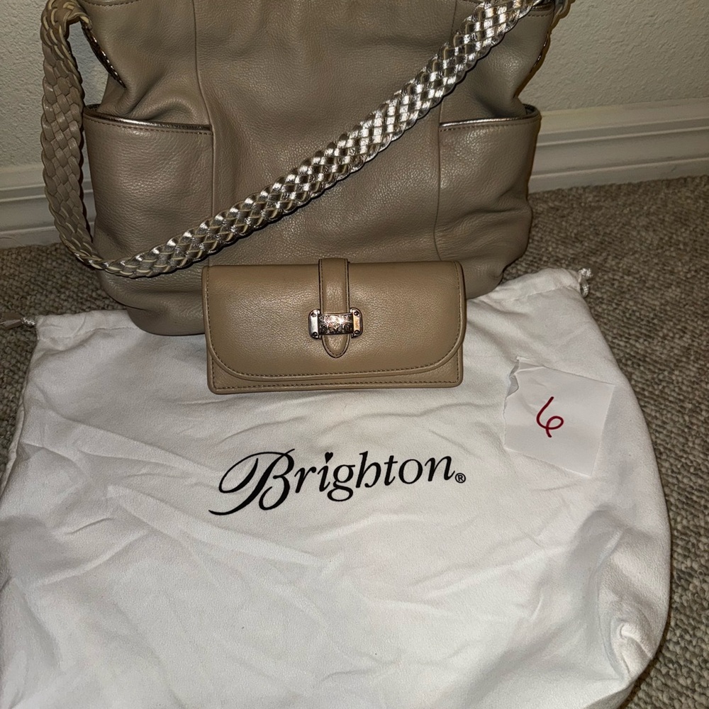 Brighton Beige Leather Shoulder Bag WITH wallet